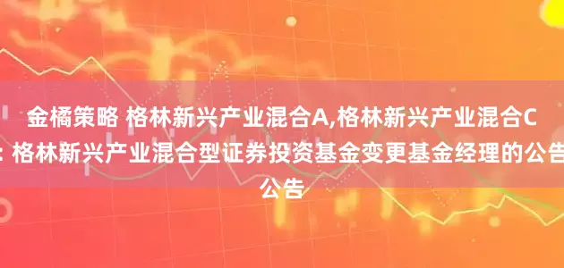 金橘策略 格林新兴产业混合A,格林新兴产业混合C: 格林新兴产业混合型证券投资基金变更基金经理的公告